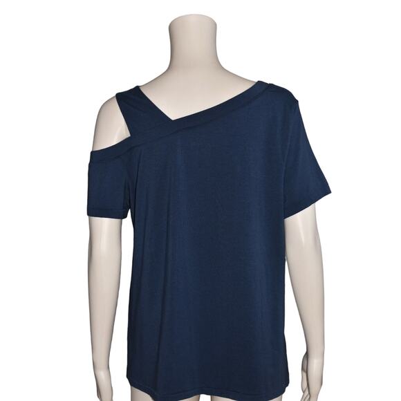 ANYBODY NEW $40 Cozy Knit Asymmetrical Short Sleeve‎ Tee in Navy XS - Picture 2 of 3